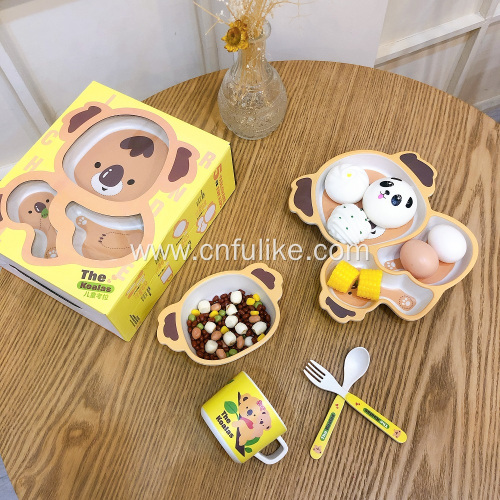 5 Piece Cute Bamboo Koala Dinnerware Set